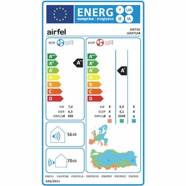 Airfel LVA71A 24.000 Btu A++ Enerji R32 Gaz İnverter Salon Tipi Klima