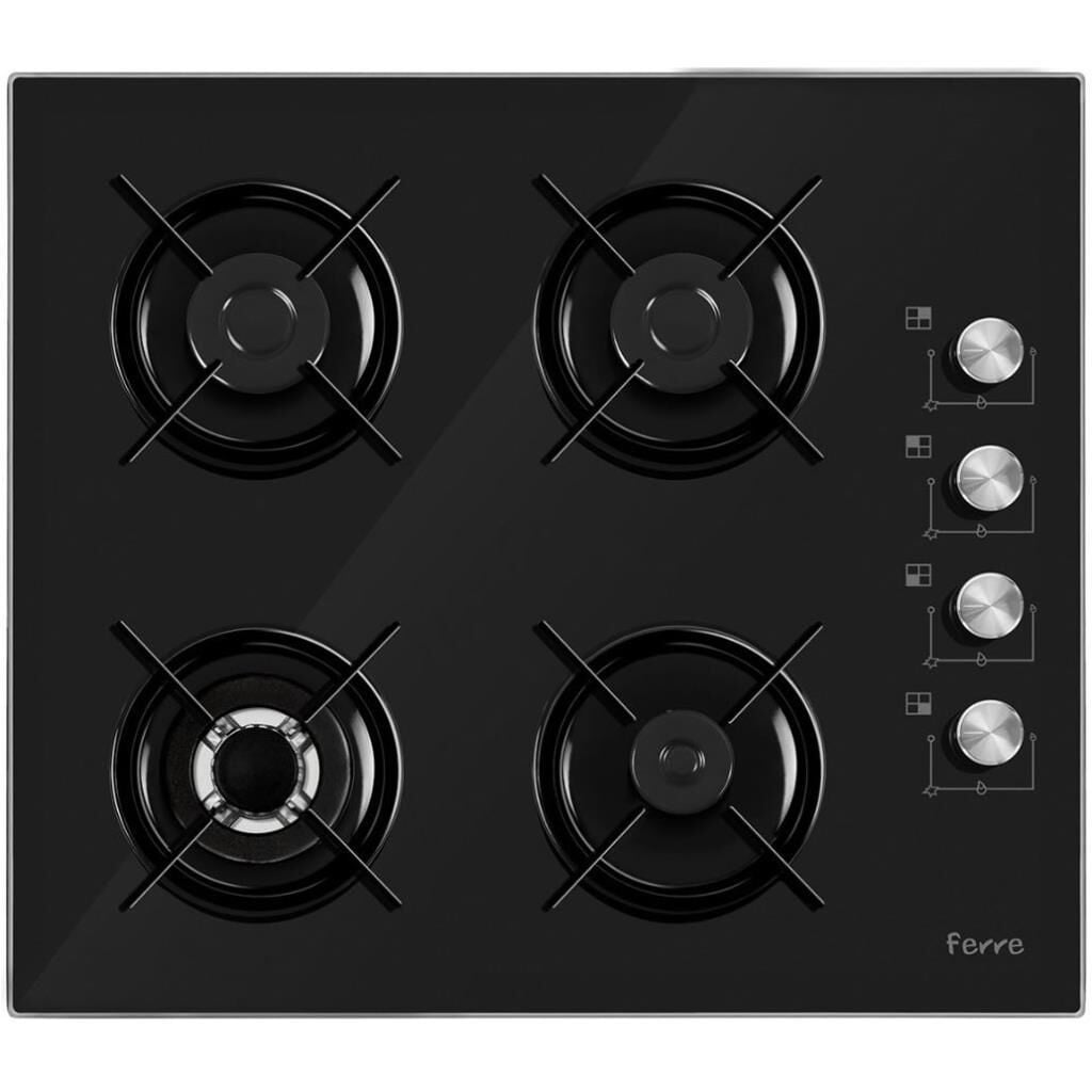 Ferre S2240-CE WB Wok Bekli 4 Gözü Gazlı Siyah Cam Set Üstü Ocak