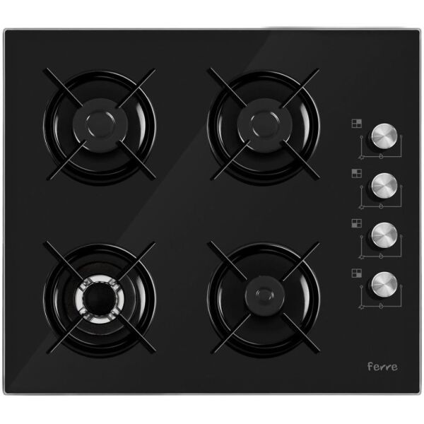 Ferre S2240-CE WB Wok Bekli 4 Gözü Gazlı Siyah Cam Set Üstü Ocak
