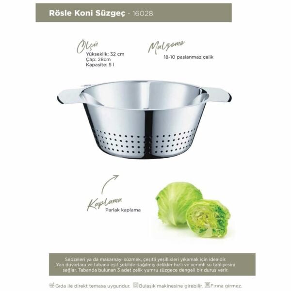 Rösle 16024 Paslanmaz Çelik Koni Süzgeç - 24 Cm.