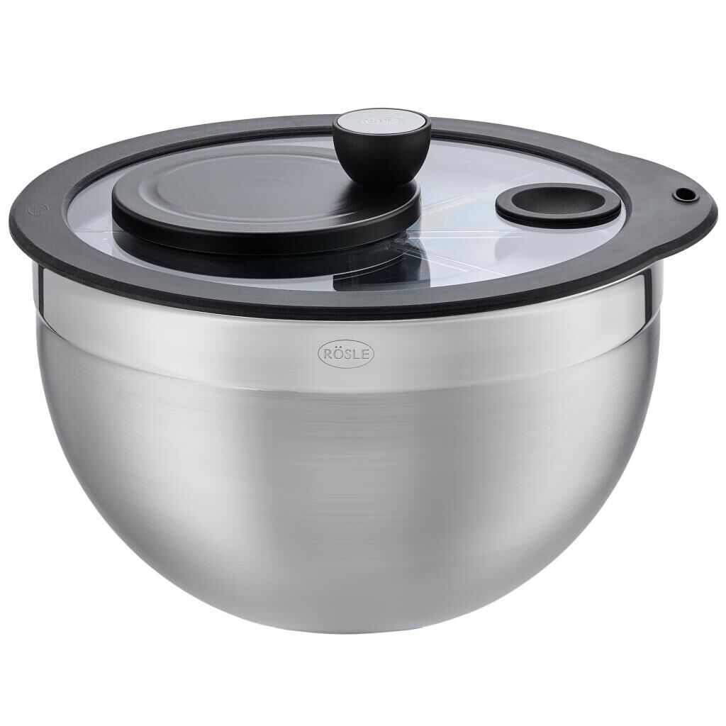 ösle 15695 Paslanmaz Çelik Cam Kapaklı Salata Kurutucu - Çap 24 Cm. / 5,4 Lt.