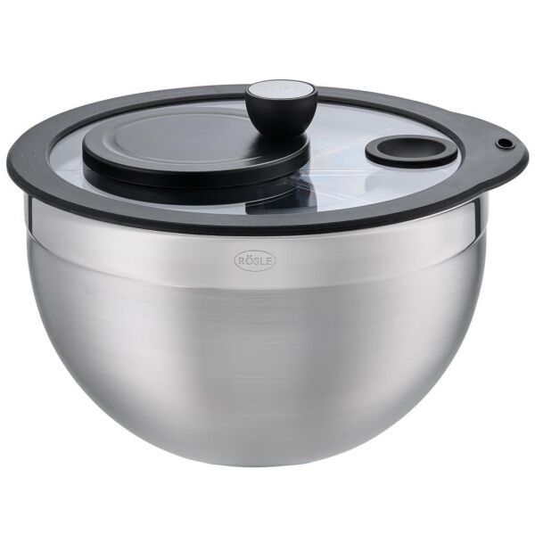 ösle 15695 Paslanmaz Çelik Cam Kapaklı Salata Kurutucu - Çap 24 Cm. / 5,4 Lt.