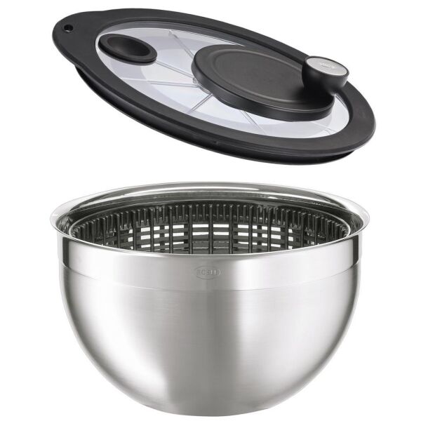 ösle 15695 Paslanmaz Çelik Cam Kapaklı Salata Kurutucu - Çap 24 Cm. / 5,4 Lt.