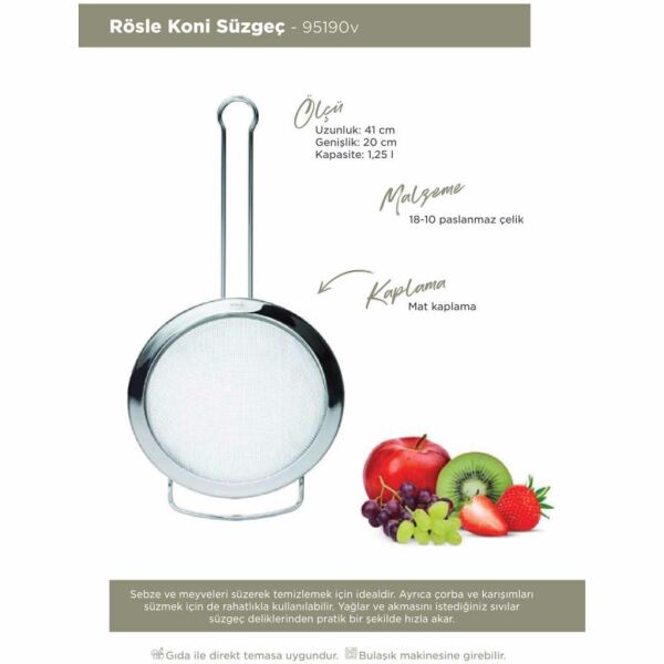Rösle 95190 Paslanmaz Çelik Mutfak Süzgeci - 20 Cm.