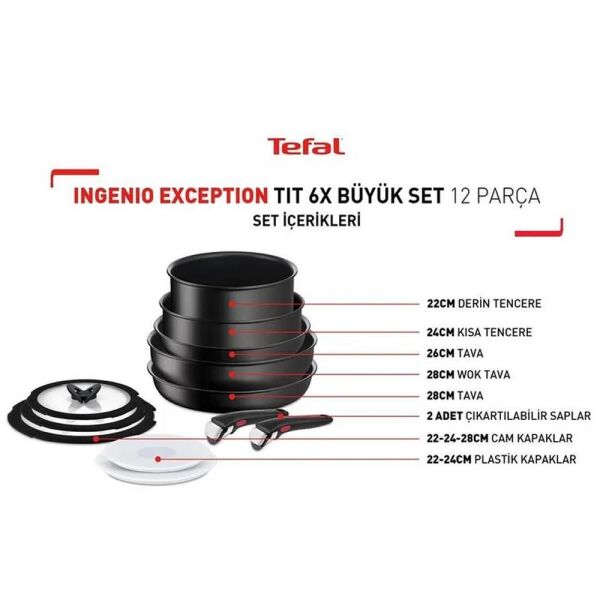 Tefal Ingenio Exception Titanyum 6X 12 Parça Büyük Tava Tencere Seti