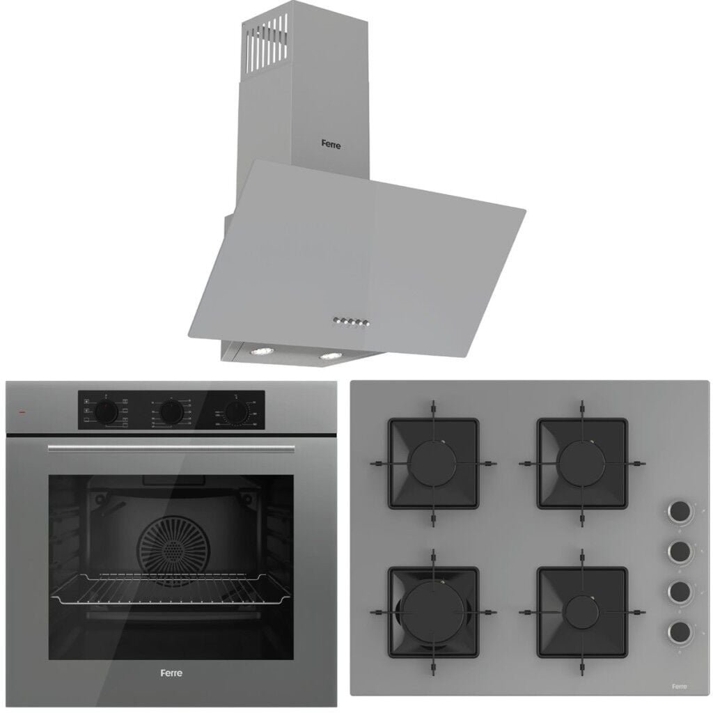 Ferre FlowArt QBL62CPR - SS208 - D088 SA 7 Prog. Mekanik Turbo Ankastre Set - Gri