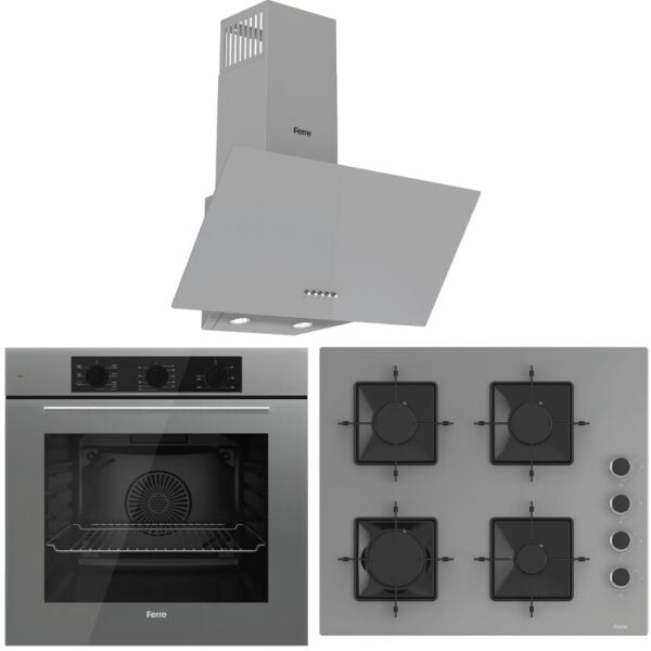 Ferre FlowArt QBL62CPR - SS208 - D088 SA 7 Prog. Mekanik Turbo Ankastre Set - Gri