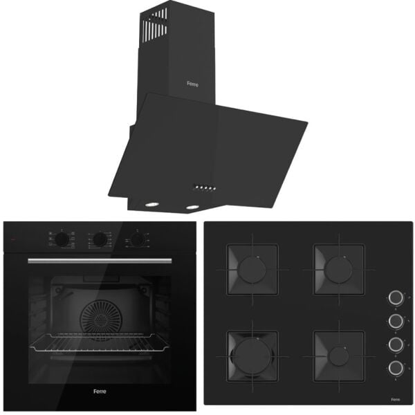 Ferre FlowArt QBL62CS - SS205 - D086 SA 7 Prog. Mekanik Turbo Ankastre Set - Siyah