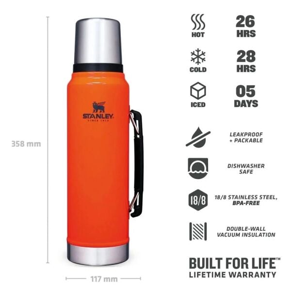 Stanley 10-08266-032 Klasik Vakumlu 1 Litre Çelik Termos - Turuncu