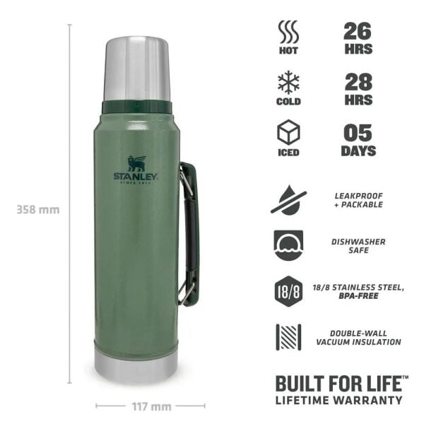 Stanley 10-08266-001 Klasik Vakumlu 1 Litre Çelik Termos - Yeşil