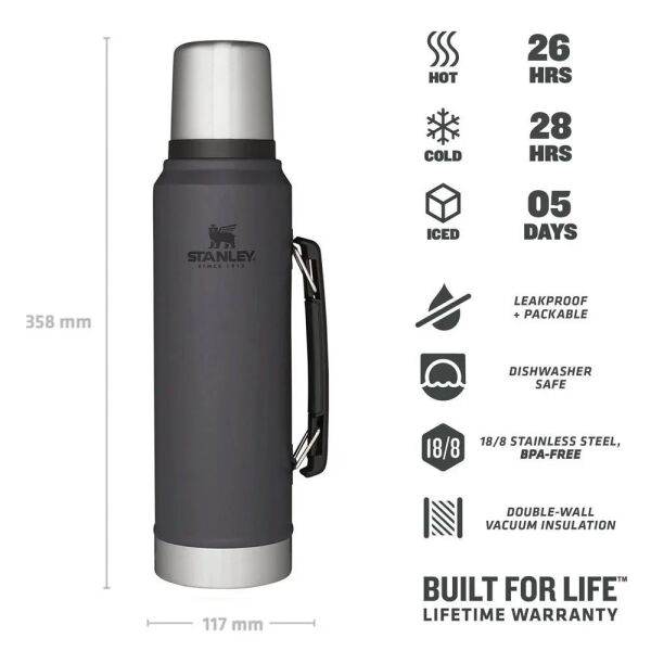 Stanley 10-08266-059 Klasik Vakumlu 1 Litre Çelik Termos - Füme