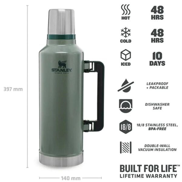 Stanley 10-07935-044 Klasik Vakumlu 2.3 Litre Çelik Termos - Yeşil