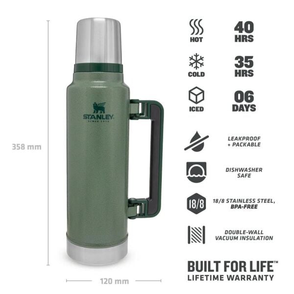 Stanley 10-08265-001 Klasik Vakumlu 1.4 Litre Çelik Termos - Yeşil