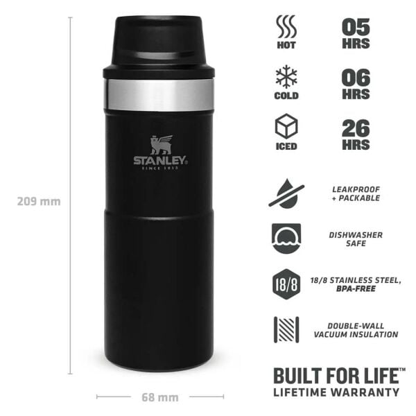 Stanley 10-09848-007 Klasik Trigger Action 0,35 Litre Çelik Termos Bardak - Siyah