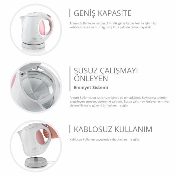 Arzum AR3015 Bollente 2 Litre 2000W Gizli Rezistanslı Kettle