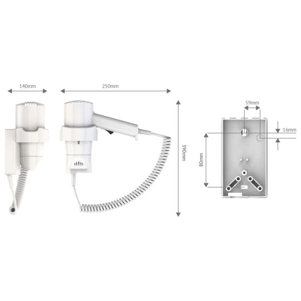 Etap EE183 Otello Pure 1350 W Duvara Monte Otel Tipi Saç Kurutma Makinesi