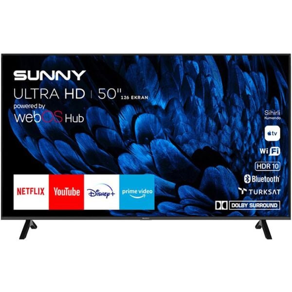 Sunny SN50FMN252 Frameless 50'' 126 Ekran 4K webOS 2.0 Smart Wifi Led TV