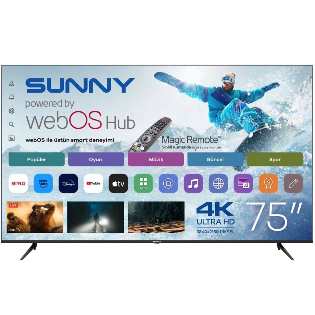 Sunny SN75QLEDM 75'' 190 Ekran Ultra HD 4K Smart webOS QLED TV