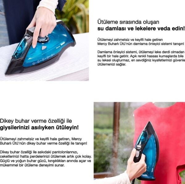 Fakir Mercy 2200W Seramik Taban Buharlı Ütü - Mavi