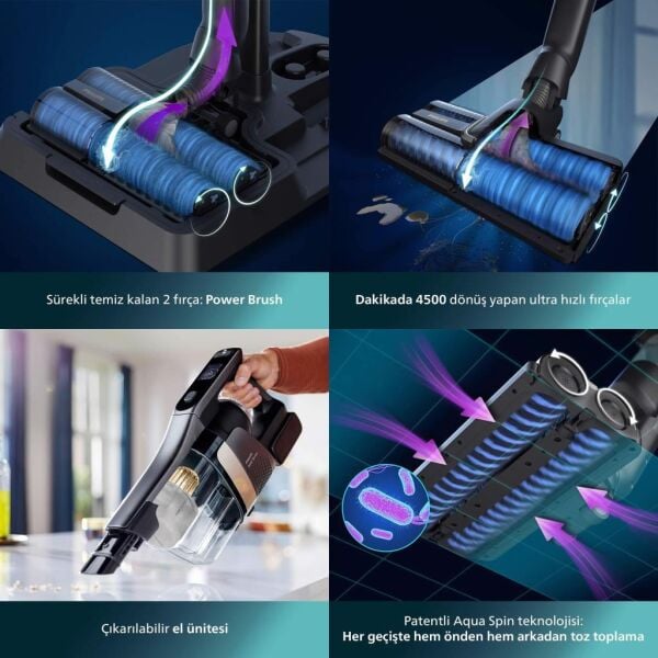 Philips XW9463/11 Aqua Trio 9000 Serisi Islak & Kuru 25,2 V Kablosuz Dikey Şarjlı Süpürge