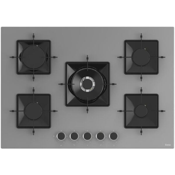 Ferre SS038 75 Cm. 5 Gözlü Woklu Ankastre Cam Ocak - Gri