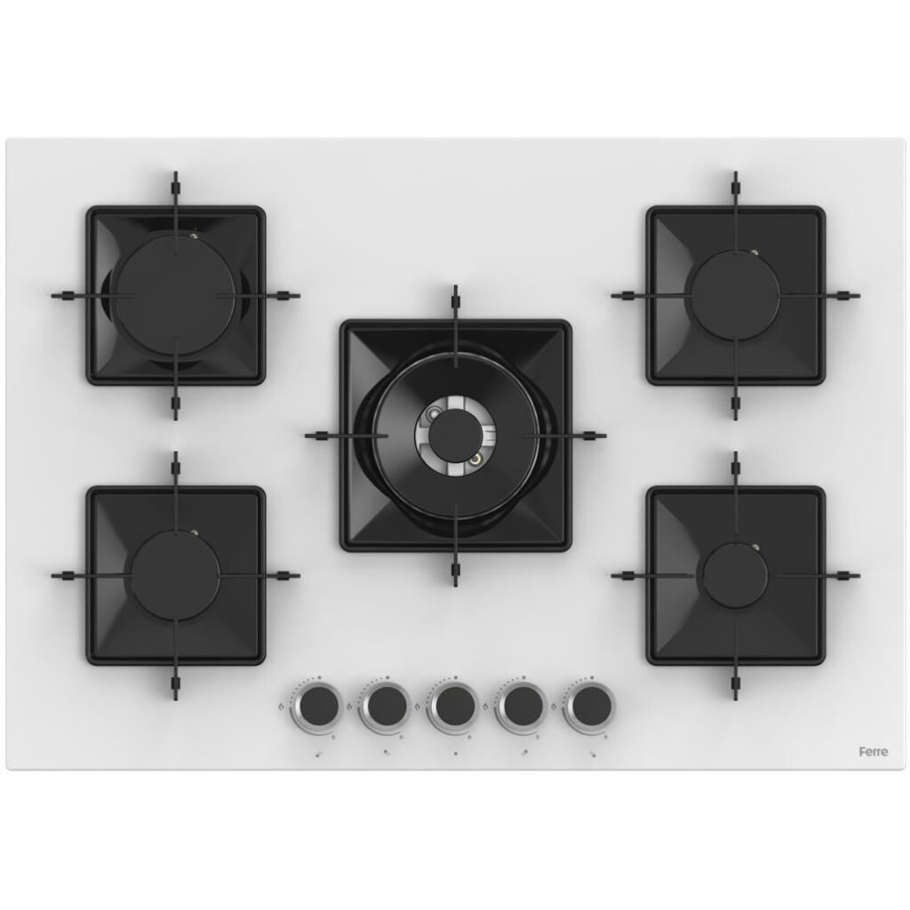 Ferre SS036 75 Cm. 5 Gözlü Woklu Ankastre Cam Ocak - Beyaz