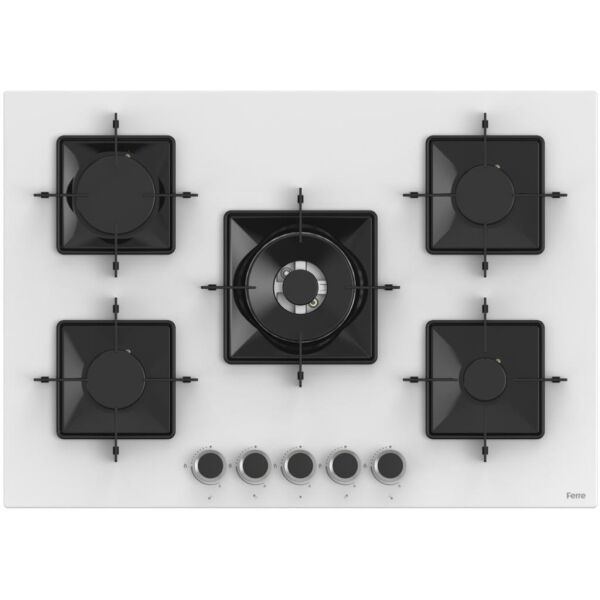 Ferre SS036 75 Cm. 5 Gözlü Woklu Ankastre Cam Ocak - Beyaz