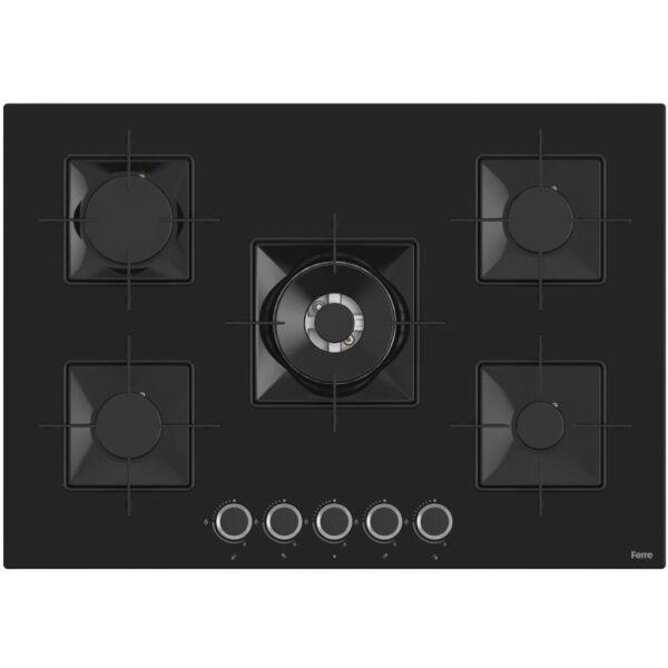 Ferre SS035 75 Cm. 5 Gözlü Woklu Ankastre Cam Ocak - Siyah
