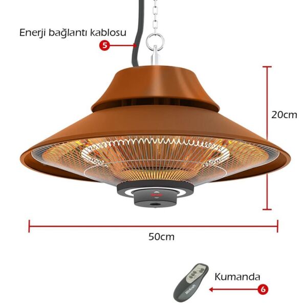 MirKraft Elirg RC 2000W Kumandalı, Led Aydınlatmalı Bakır Rengi Tavan Tipi Isıtıcı