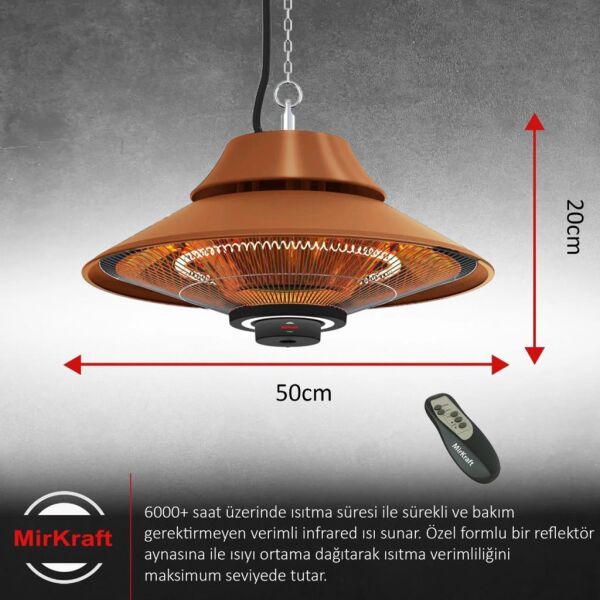 MirKraft Elirg RC 2000W Kumandalı, Led Aydınlatmalı Bakır Rengi Tavan Tipi Isıtıcı