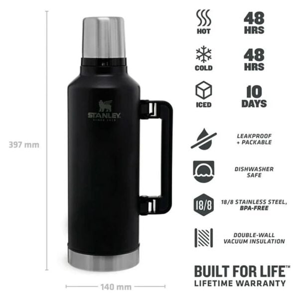 Stanley 10-07935-045 Klasik Vakumlu 2.3 Litre Çelik Termos - Siyah