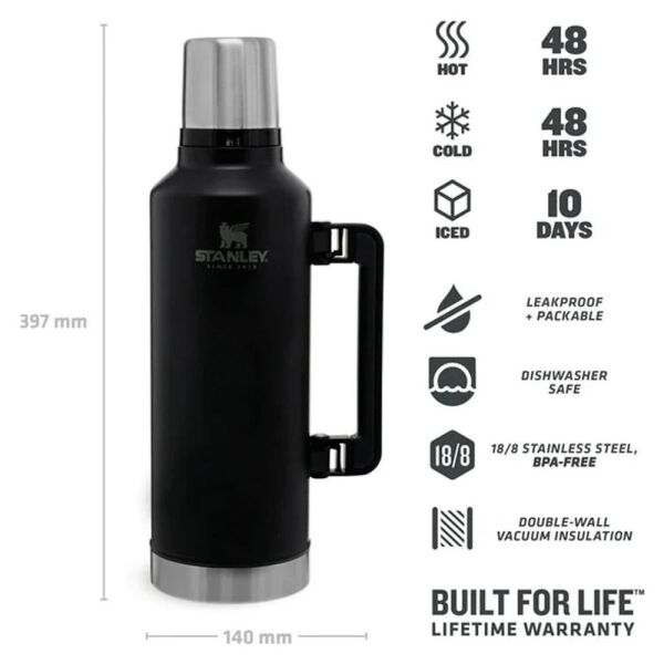 Stanley 10-07935-045 Klasik Vakumlu 2.3 Litre Çelik Termos - Siyah