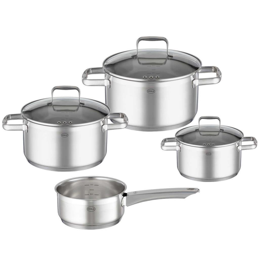 Rösle 91935 Charm Paslanmaz Çelik Cam Kapak 4 lü Tencere Seti