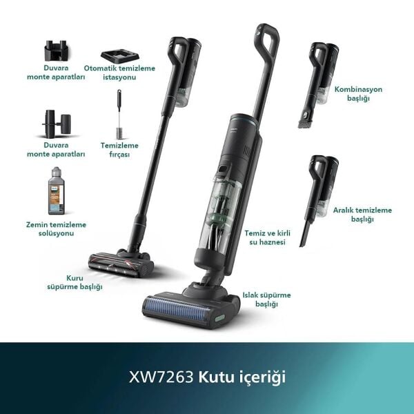 Philips XW7263/11 Aqua Trio 7000 Serisi Islak & Kuru Kablosuz Dikey Şarjlı Süpürge